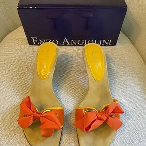 Enzo Angiolini Orange Mules with Bow Accent
